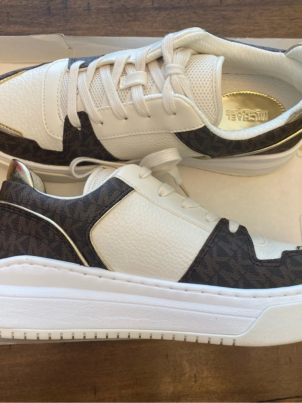 Michael Kors Lexi Mixed-Media Sneakers & Gold Accents